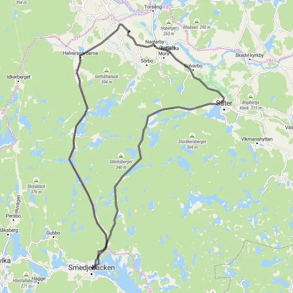 Map miniature of "Ulvshyttan Road Circuit" cycling inspiration in Norra Mellansverige, Sweden. Generated by Tarmacs.app cycling route planner