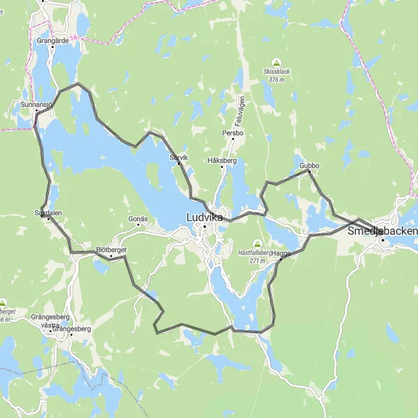 Map miniature of "Klenshyttan Road Loop" cycling inspiration in Norra Mellansverige, Sweden. Generated by Tarmacs.app cycling route planner