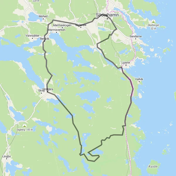 Kartminiatyr av "Oskarsborg till Söderala Rundtur" cykelinspiration i Norra Mellansverige, Sweden. Genererad av Tarmacs.app cykelruttplanerare