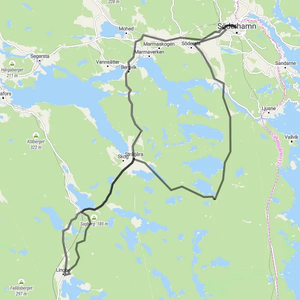 Map miniature of "Söderhamn to Lingbo Loop" cycling inspiration in Norra Mellansverige, Sweden. Generated by Tarmacs.app cycling route planner