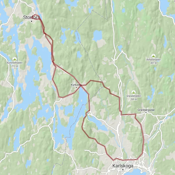 Map miniature of "Gravel Adventure to Karlskoga" cycling inspiration in Norra Mellansverige, Sweden. Generated by Tarmacs.app cycling route planner