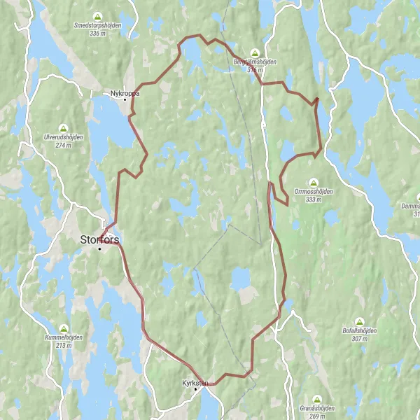 Map miniature of "Gravel Adventure to Bergtjärnshöjden" cycling inspiration in Norra Mellansverige, Sweden. Generated by Tarmacs.app cycling route planner