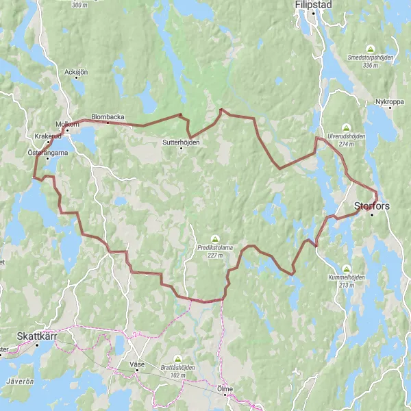 Kartminiatyr av "Gyshöjden - Storfors Gravel Adventure" cykelinspiration i Norra Mellansverige, Sweden. Genererad av Tarmacs.app cykelruttplanerare
