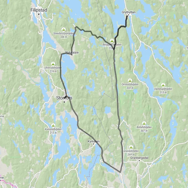 Map miniature of "Lakes and Forests Road Cycling Route" cycling inspiration in Norra Mellansverige, Sweden. Generated by Tarmacs.app cycling route planner