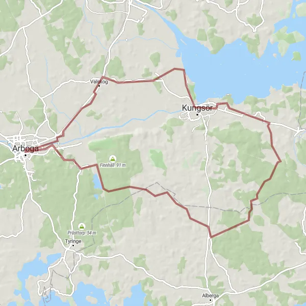 Map miniature of "Valskog Gravel Adventure" cycling inspiration in Östra Mellansverige, Sweden. Generated by Tarmacs.app cycling route planner