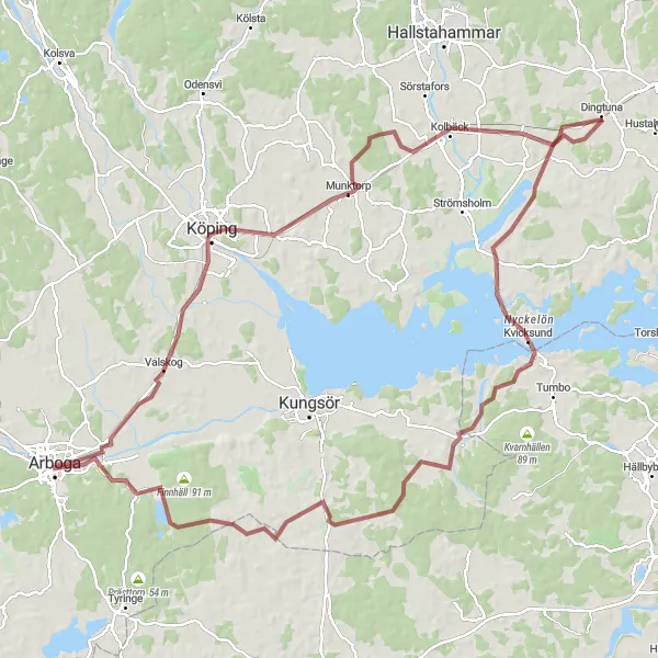 Map miniature of "Valskog Gravel Grande" cycling inspiration in Östra Mellansverige, Sweden. Generated by Tarmacs.app cycling route planner