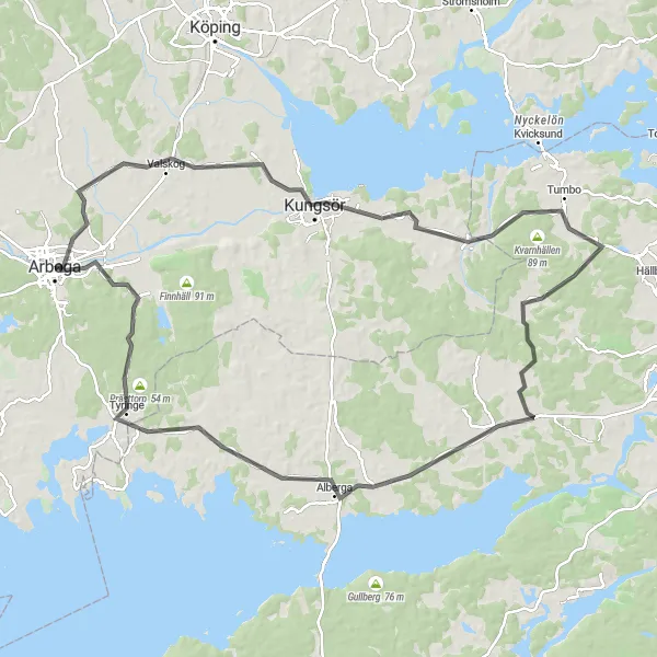 Kartminiatyr av "Landsvägar genom Bergslagen" cykelinspiration i Östra Mellansverige, Sweden. Genererad av Tarmacs.app cykelruttplanerare