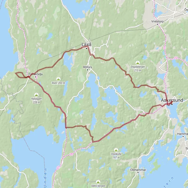 Map miniature of "Östra Mellansverige Gravel Route 2" cycling inspiration in Östra Mellansverige, Sweden. Generated by Tarmacs.app cycling route planner