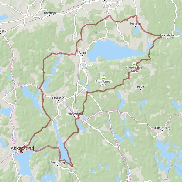 Map miniature of "Östra Mellansverige Gravel Route 3" cycling inspiration in Östra Mellansverige, Sweden. Generated by Tarmacs.app cycling route planner