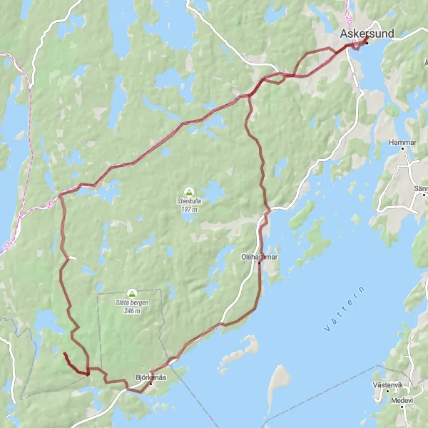 Kartminiatyr av "Utflykt till historiska sevärdheter och vacker natur på grusvägar" cykelinspiration i Östra Mellansverige, Sweden. Genererad av Tarmacs.app cykelruttplanerare