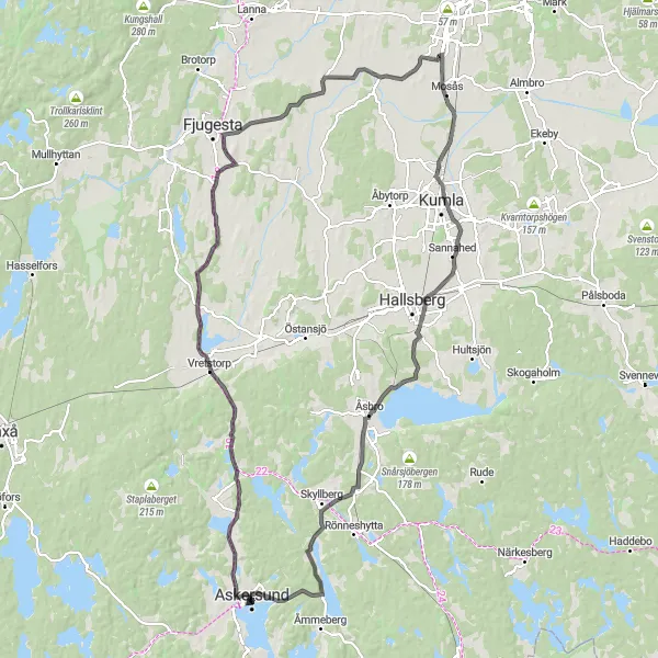 Map miniature of "Vretstorp Riseberga Loop" cycling inspiration in Östra Mellansverige, Sweden. Generated by Tarmacs.app cycling route planner