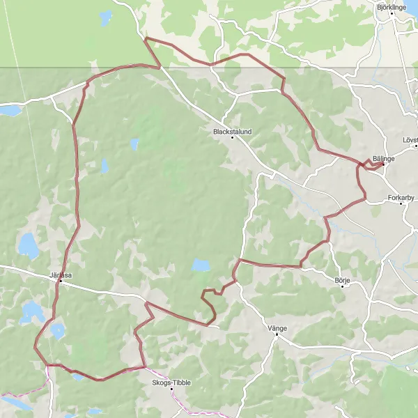 Map miniature of "Åkerby Loop" cycling inspiration in Östra Mellansverige, Sweden. Generated by Tarmacs.app cycling route planner