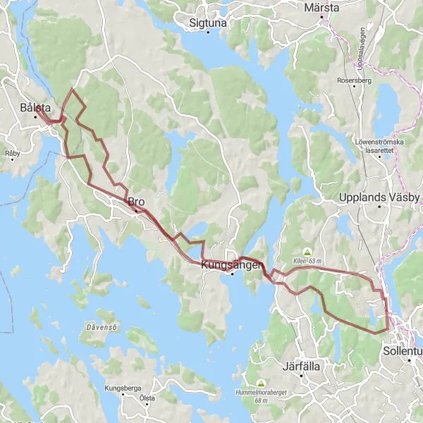 Kartminiatyr av "Grusvägar till Kungsängen" cykelinspiration i Östra Mellansverige, Sweden. Genererad av Tarmacs.app cykelruttplanerare