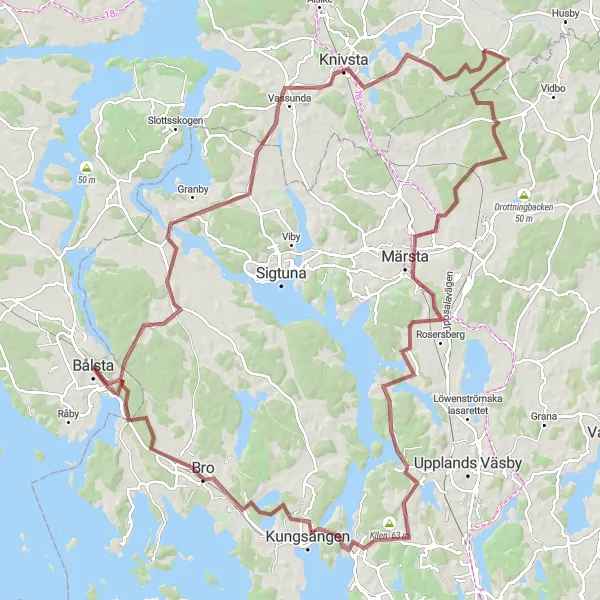Kartminiatyr av "Grusväg från Bålsta till Kungsängen" cykelinspiration i Östra Mellansverige, Sweden. Genererad av Tarmacs.app cykelruttplanerare