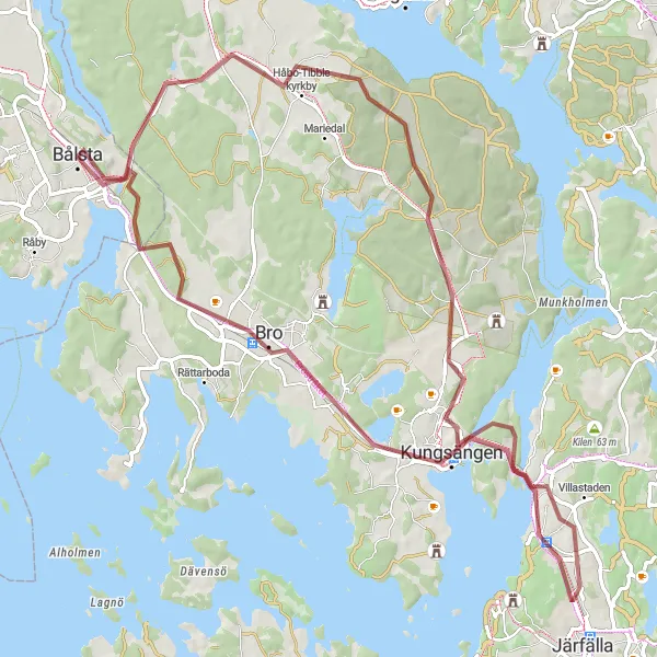 Kartminiatyr av "Grustur genom Mälardalens grönska" cykelinspiration i Östra Mellansverige, Sweden. Genererad av Tarmacs.app cykelruttplanerare