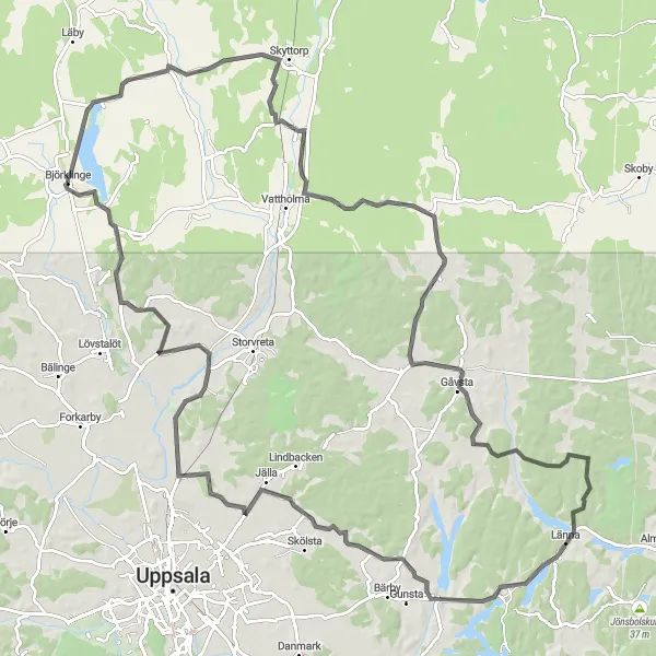 Map miniature of "Rasbokil Loop" cycling inspiration in Östra Mellansverige, Sweden. Generated by Tarmacs.app cycling route planner