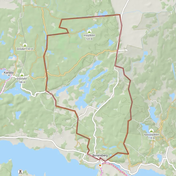 Kartminiatyr av "Bergklint och Romestadklint Gravel Loop" cykelinspiration i Östra Mellansverige, Sweden. Genererad av Tarmacs.app cykelruttplanerare