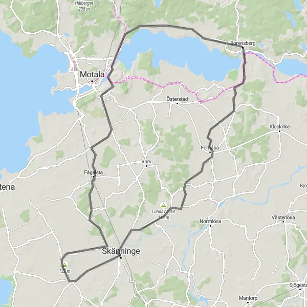 Kartminiatyr av "Fornåsa och Lunds backe från Borensberg" cykelinspiration i Östra Mellansverige, Sweden. Genererad av Tarmacs.app cykelruttplanerare