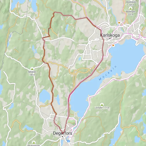 Map miniature of "Scenic Gravel Ride to Flaängen" cycling inspiration in Östra Mellansverige, Sweden. Generated by Tarmacs.app cycling route planner