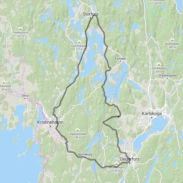 Map miniature of "Scenic Road Cycling in Degerfors and Beyond" cycling inspiration in Östra Mellansverige, Sweden. Generated by Tarmacs.app cycling route planner