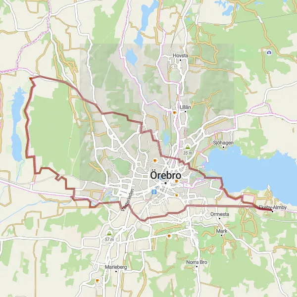 Map miniature of "A Scenic Ride through Nature" cycling inspiration in Östra Mellansverige, Sweden. Generated by Tarmacs.app cycling route planner