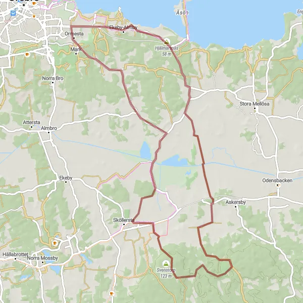 Map miniature of "The Gravel Adventure" cycling inspiration in Östra Mellansverige, Sweden. Generated by Tarmacs.app cycling route planner