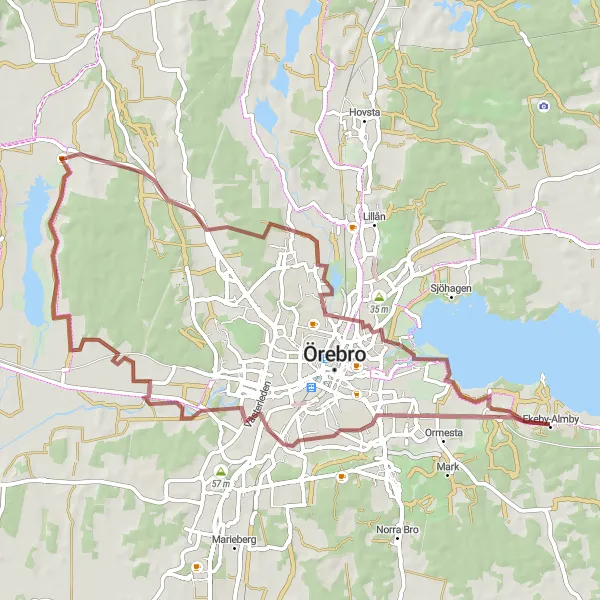 Map miniature of "Rural Beauty and Mountain Views" cycling inspiration in Östra Mellansverige, Sweden. Generated by Tarmacs.app cycling route planner