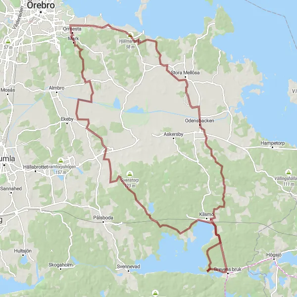 Map miniature of "The Hjälmarsnäs Adventure" cycling inspiration in Östra Mellansverige, Sweden. Generated by Tarmacs.app cycling route planner