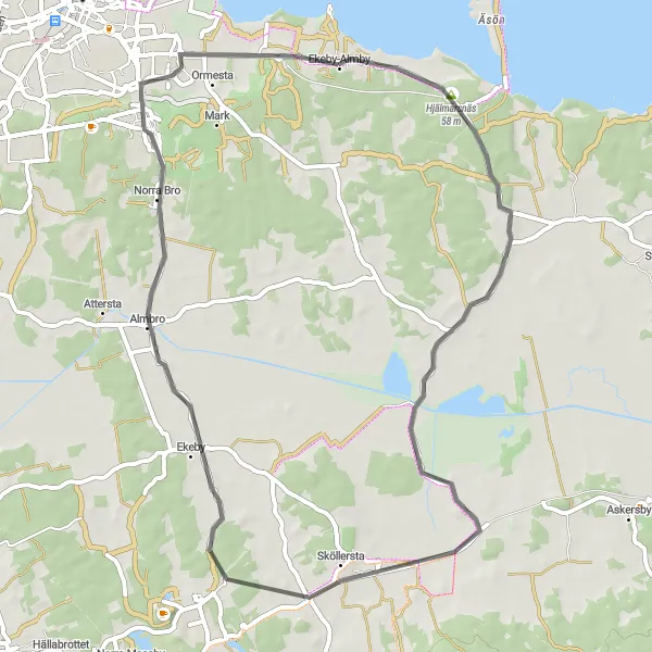 Map miniature of "Ekeby-Almby to Blänkabacken" cycling inspiration in Östra Mellansverige, Sweden. Generated by Tarmacs.app cycling route planner