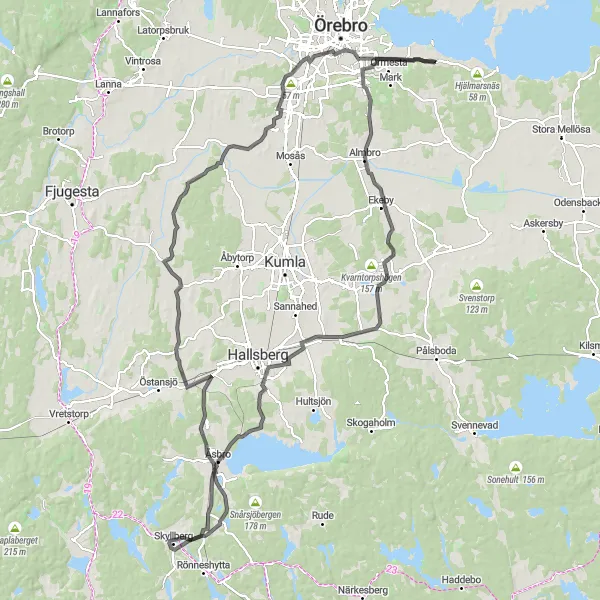 Map miniature of "Örebro Castle Grand Tour" cycling inspiration in Östra Mellansverige, Sweden. Generated by Tarmacs.app cycling route planner