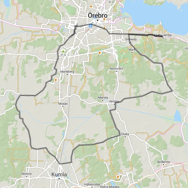 Map miniature of "Örebro Castle Loop" cycling inspiration in Östra Mellansverige, Sweden. Generated by Tarmacs.app cycling route planner