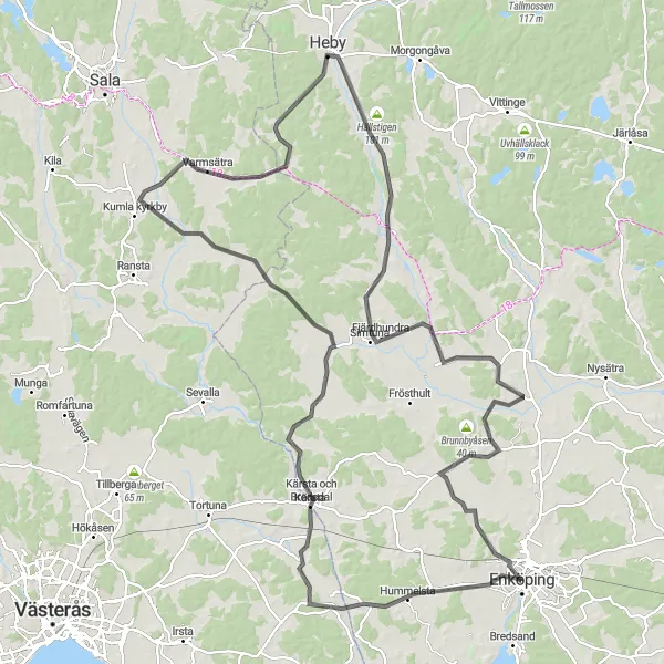 Map miniature of "Hummelsta Valley Expedition" cycling inspiration in Östra Mellansverige, Sweden. Generated by Tarmacs.app cycling route planner