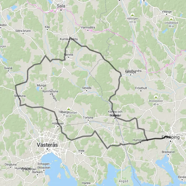 Map miniature of "Anundshög Loop" cycling inspiration in Östra Mellansverige, Sweden. Generated by Tarmacs.app cycling route planner