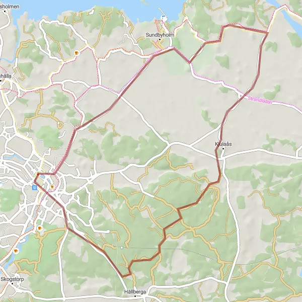 Map miniature of "Gravel Route: Eskilstuna - Sundbyholm - Kjulaås - Söder" cycling inspiration in Östra Mellansverige, Sweden. Generated by Tarmacs.app cycling route planner