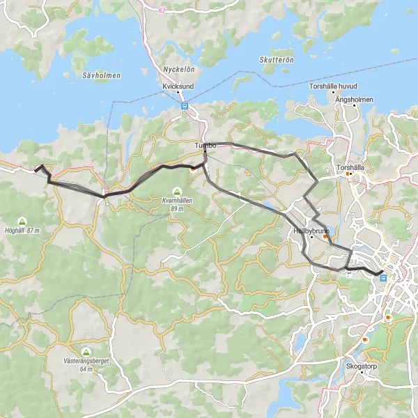 Map miniature of "Roads of Heritage" cycling inspiration in Östra Mellansverige, Sweden. Generated by Tarmacs.app cycling route planner