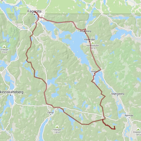 Map miniature of "Gravel Adventure to Ängelsberg and Hanaberg" cycling inspiration in Östra Mellansverige, Sweden. Generated by Tarmacs.app cycling route planner