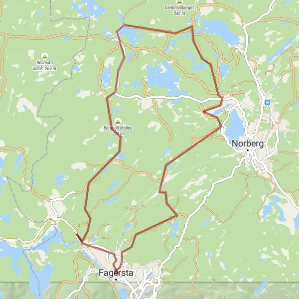 Kartminiatyr av "Grusvägar till bergsbyar" cykelinspiration i Östra Mellansverige, Sweden. Genererad av Tarmacs.app cykelruttplanerare