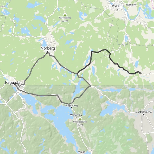 Map miniature of "Rural Charm Cycling Tour from Norberg to Fagersta" cycling inspiration in Östra Mellansverige, Sweden. Generated by Tarmacs.app cycling route planner