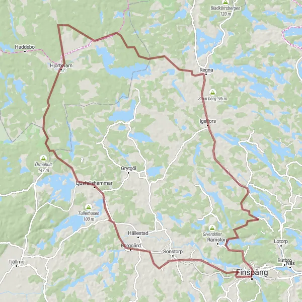 Kartminiatyr av "Kulturhistorisk rundtur kring Finspång" cykelinspiration i Östra Mellansverige, Sweden. Genererad av Tarmacs.app cykelruttplanerare
