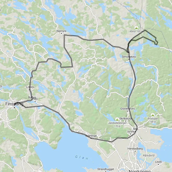 Map miniature of "Lämbroberget Circular" cycling inspiration in Östra Mellansverige, Sweden. Generated by Tarmacs.app cycling route planner