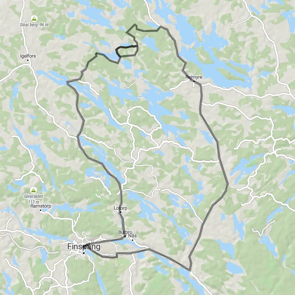 Map miniature of "Scenic Finspång Loop" cycling inspiration in Östra Mellansverige, Sweden. Generated by Tarmacs.app cycling route planner