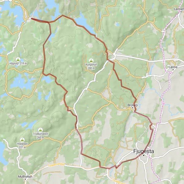 Kartminiatyr av "Villingsberg och Dansarkullen på Grusväg" cykelinspiration i Östra Mellansverige, Sweden. Genererad av Tarmacs.app cykelruttplanerare