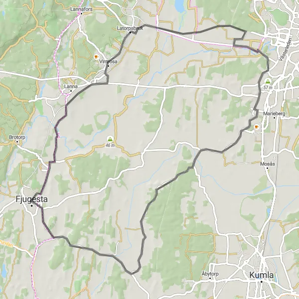 Kartminiatyr av "Cykling på landsväg till Fjugesta" cykelinspiration i Östra Mellansverige, Sweden. Genererad av Tarmacs.app cykelruttplanerare