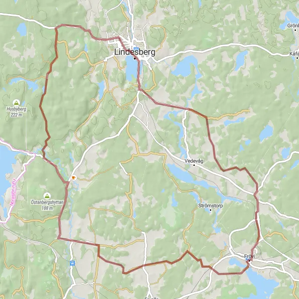 Kartminiatyr av "Rolig Grusvägstur runt Frövi" cykelinspiration i Östra Mellansverige, Sweden. Genererad av Tarmacs.app cykelruttplanerare