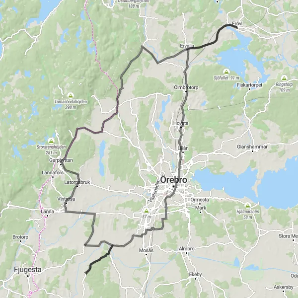 Map miniature of "Hovsta and Närkes Kil Road Route" cycling inspiration in Östra Mellansverige, Sweden. Generated by Tarmacs.app cycling route planner