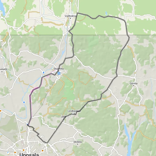 Map miniature of "Uppsala Loop" cycling inspiration in Östra Mellansverige, Sweden. Generated by Tarmacs.app cycling route planner