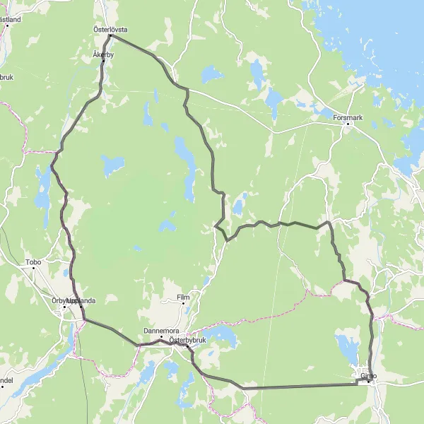 Map miniature of "Östra Mellansverige Road Cycling Route" cycling inspiration in Östra Mellansverige, Sweden. Generated by Tarmacs.app cycling route planner