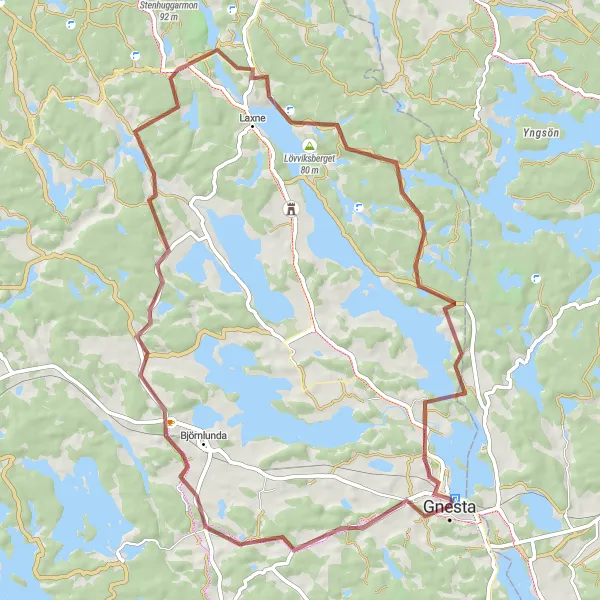 Map miniature of "Önnersta Escape" cycling inspiration in Östra Mellansverige, Sweden. Generated by Tarmacs.app cycling route planner