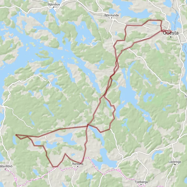 Kartminiatyr av "Grusvägsäventyr till Öster-Malma slott" cykelinspiration i Östra Mellansverige, Sweden. Genererad av Tarmacs.app cykelruttplanerare