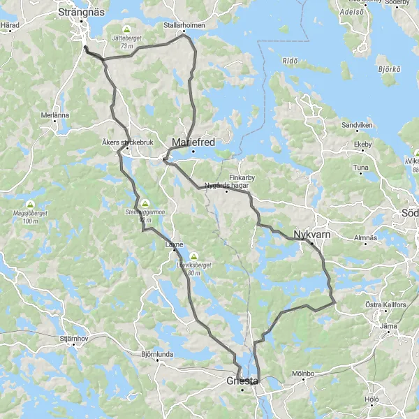 Kartminiatyr av "Kulturhistoriska platser och småstadsmiljö" cykelinspiration i Östra Mellansverige, Sweden. Genererad av Tarmacs.app cykelruttplanerare